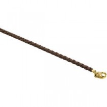 Brown Braided Leather Cord Chain in 14k Yellow Gold