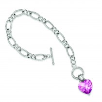 Pink CZ Heart Bracelet in Sterling Silver