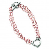 Rose Polished Fancy Heart Bracelet in Sterling Silver