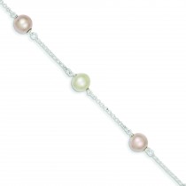 White Pink Cultured Freshwater Pearl Bracelet in Sterling Silver
