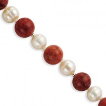 Freshwater Cultured Pearl Dyed Red Coral Bracelet in Sterling Silver
