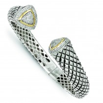 Diamond Hinged Cuff Bracelet in 14k Yellow Gold & Sterling Silver 