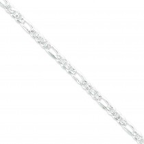Sterling Silver 7 inch 5.50 mm Pave Figaro Chain Bracelet