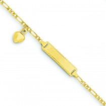 6in Engravable Figaro Link w/Dangling Heart Baby/Child ID in 14k Yellow Gold