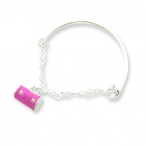 Pink Enameled Purse Childs Bangle in Sterling Silver