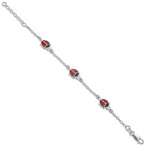 Red Enamel Ladybugs Childs Bracelet in Sterling Silver