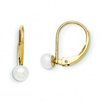 Leverback Cultured Pearl Earrings in 14k Yellow Gold