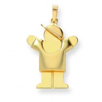 Puffed Boy with Hat On Right Engraveable Charm in 14k Yellow Gold