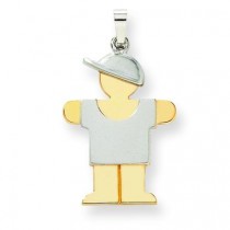 Diamond Cut Large Boy with Hat On Right Engraveable Charm in 14k Two-tone Gold