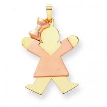 Diamond Cut Large Girl with Bow On Left Engraveable Charm in 14k Two-tone Gold