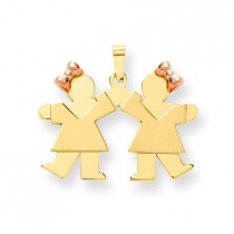 Diamond Cut Small Double Girls Engraveable Charm in 14k Two-tone Gold
