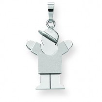Small Boy with Hat On Right Engraveable Charm in 14k White Gold