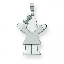 Small Girl with Bow On Left Engraveable Charm in 14k White Gold