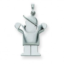 Puffed Boy with Hat On Right Engraveable Charm in 14k White Gold
