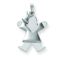 Puffed Girl with Bow On Left Engraveable Charm in 14k White Gold