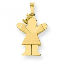 Solid Engraveable Girl with Bow On Left Charm in 14k Yellow Gold