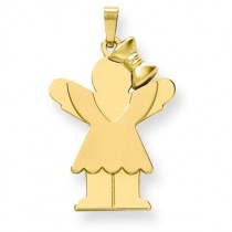 Solid Engraveable Girl with Bow On Right Charm in 14k Yellow Gold