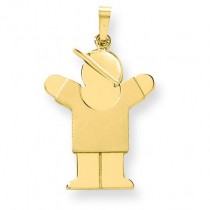 Solid Engraveable Boy with Hat On Right Charm in 14k Yellow Gold