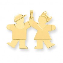 Solid Engraveable Boy On Left Girl On Right Charm in 14k Yellow Gold