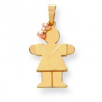 Diamond Cut Small Girl with Bow On Left Engraveable Charm in 14k Two-tone Gold