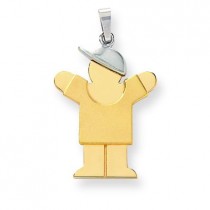 Diamond Cut Large Boy with Hat On Right Engraveable Charm in 14k Two-tone Gold