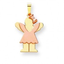 Diamond Cut Small Girl with Bow On Right Engraveable Charm in 14k Two-tone Gold