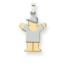 Diamond Cut Small Boy with Hat On Right Engraveable Charm in 14k Two-tone Gold