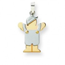 Diamond Cut Small Boy with Hat On Left Engraveable Charm in 14k Two-tone Gold