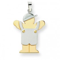 Diamond Cut Large Boy with Hat On Left Engraveable Charm in 14k Two-tone Gold