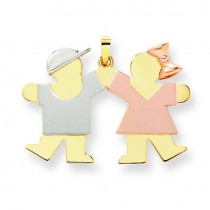 Large Boy On Left Girl On Right Engraveable Charm in 14k Tri-color Gold