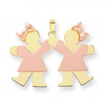 Diamond Cut Large Double Girls Engraveable Charm in 14k Two-tone Gold