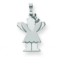 Small Girl with Bow On Right Engraveable Charm in 14k White Gold