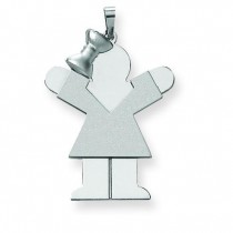 Large Girl with Bow On Left Engraveable Charm in 14k White Gold