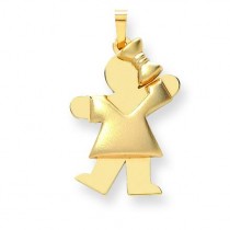 Puffed Girl with Bow On Right Engraveable Charm in 14k Yellow Gold