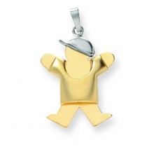 Diamond Cut Puffed Boy with Hat On Right Engraveable Charm in 14k Two-tone Gold