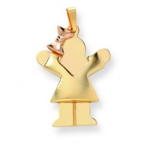 Diamond Cut Puffed Girl with Bow On Left Engraveable Charm in 14k Two-tone Gold