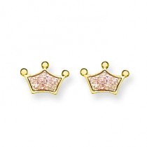 Epoxy Fill Pink Crown Earrings in Non Metal