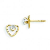 White Zircon Birthstone Heart Earrings in 14k Yellow Gold