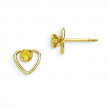 Citrine Birthstone Heart Earrings in 14k Yellow Gold