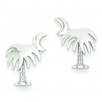 Charleston Palm Tree With Moon Post Earrings in 14k White Gold