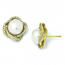 CZ White Cultured Pearl Post Earrings in Sterling Silver