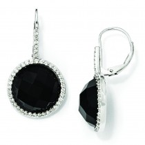 CZ Black Onyx Checkerboard Cut Dangle Earrings in Sterling Silver