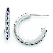 Platinum Diamond Sapphire Round Post Hoop Earrings in Sterling Silver (0.01 Ct. tw.)