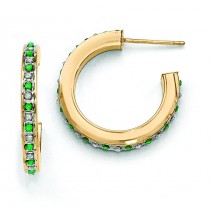 Diamond Emerald Round Post Hoop Earrings in Sterling Silver (0.01 Ct. tw.)