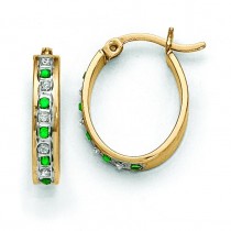 Diamond Emerald Oval Hinged Hoop Earrings in Sterling Silver (0.01 Ct. tw.)