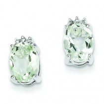 Oval Green Amethyst Diamond Post Earrings in Sterling Silver