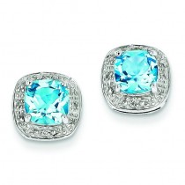 Lt Swiss Blue Topaz Diamond Post Earrings in Sterling Silver