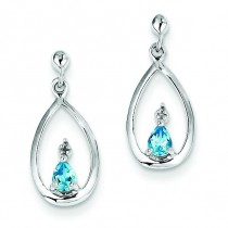 Sw Blue Topaz Diamond Post Earrings in Sterling Silver