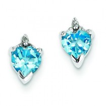 Heart Sw Blue Topaz Diamond Post Earrings in Sterling Silver