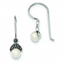 Pearl Marcasite Earrings in Sterling Silver